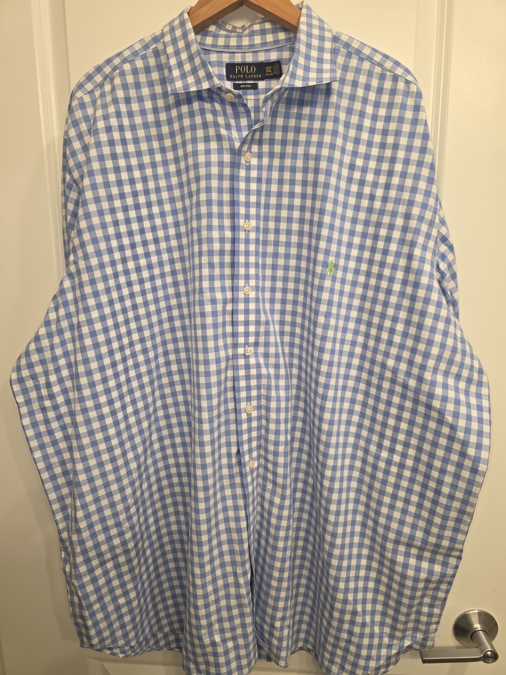 Men’s Polo Ralph Lauren Button-Front Shirt – Blue/White Gingham – Non-Iron –3XLT